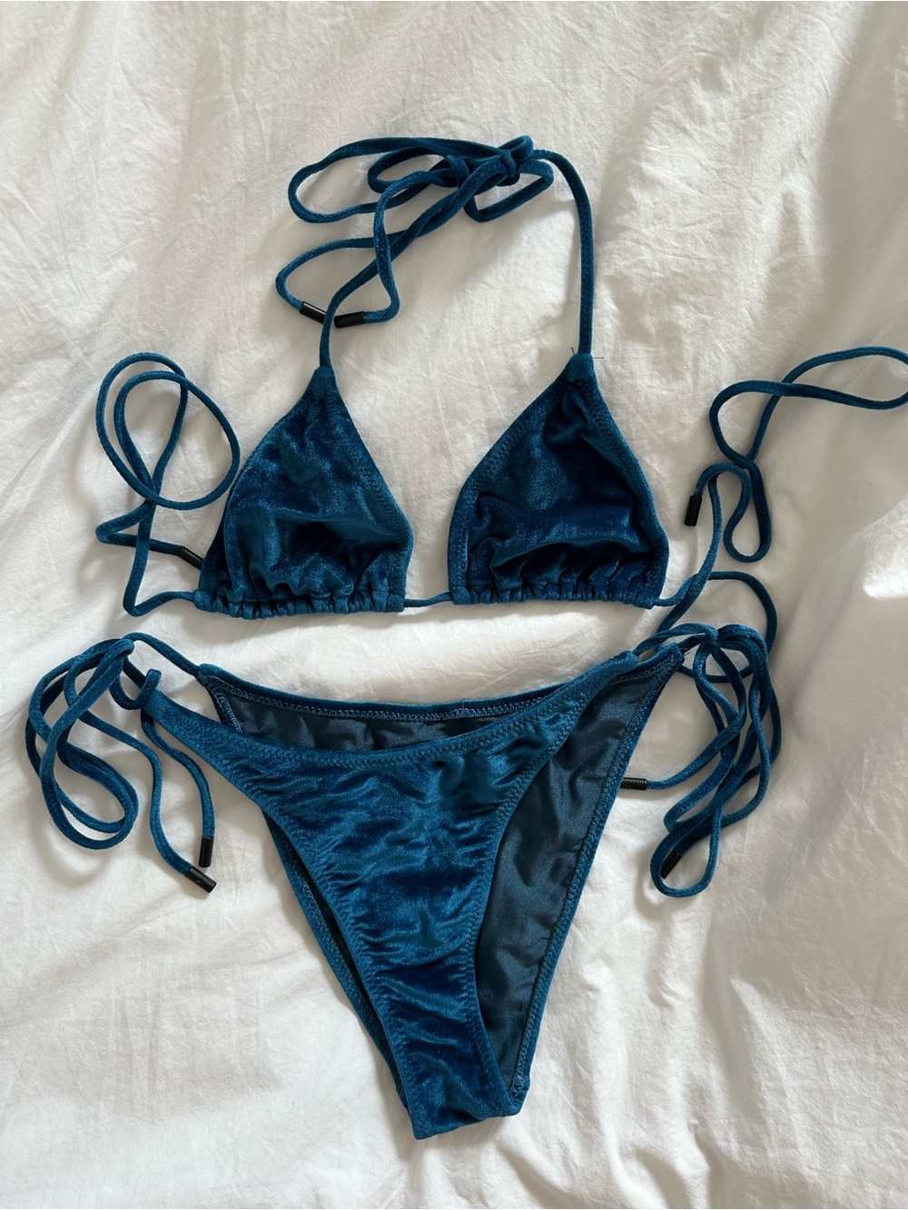 triangl swimwear Teal Velvet String Bikini Set